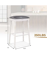 Costway 2 Pcs 29" Bar Height Bar Stools Backless Bar Stools with Faux Leather Cover