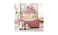 Slickblue Twin Upholstered Daybed with Cute Rabbit Ear Headboard Stylish and Cozy Bedroom Furniture