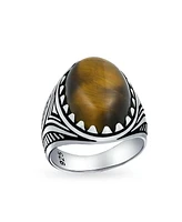 Bling Jewelry Natural Brown Tiger Eye Oval Cabochon Western Claw Ring Sterling Silver