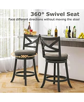 Costway Swivel Bar Stools Set of Counter Height Chairs with Hollow Back Soft-padded Seat