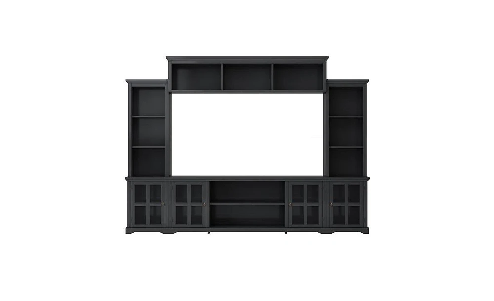 Slickblue Minimalist Entertainment Wall Unit with Bridge – Modern Tv Console for TVs Up to 70'', Multifunctional Stand Tempered Glass Door