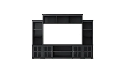 Slickblue Minimalist Entertainment Wall Unit with Bridge – Modern Tv Console for TVs Up to 70'', Multifunctional Stand Tempered Glass Door