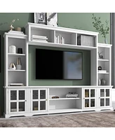 Slickblue Minimalist Entertainment Wall Unit with Bridge – Modern Tv Console for TVs Up to 70'', Multifunctional Stand with Tempered Glass Door
