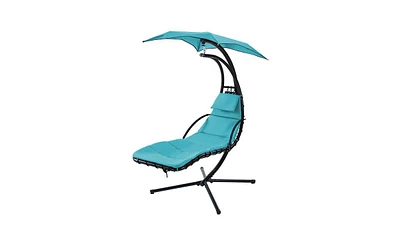 Slickblue Hanging Chaise Lounger with Removable Canopy Stylish Outdoor Seating for Relaxation