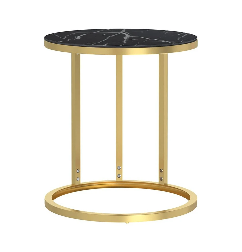 vidaXL Side Table Gold and Marble 17.7" Tempered Glass