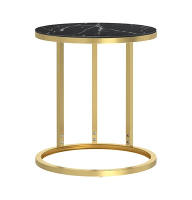 vidaXL Side Table Gold and Black Marble 17.7" Tempered Glass