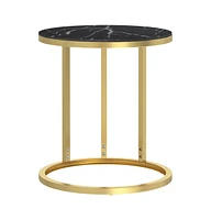 vidaXL Side Table Gold and Marble 17.7" Tempered Glass