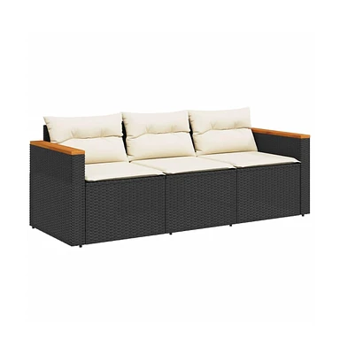 vidaXL Patio Sofa with Cushions 3-Seater Poly Rattan