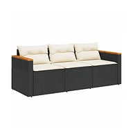 vidaXL Patio Sofa with Cushions 3-Seater Poly Rattan