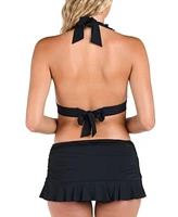 La Blanca Womens Island Goddess Ruffled Banded Halter Bikini Top Ruffled Skirt Swim Bottoms