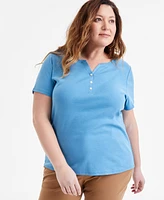 Style & Co Plus Short-Sleeve Henley Top, Exclusively at Macy's