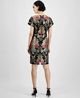 Tahari Petite Short-Sleeve Embellished Brocade Dress