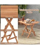 Costway 3PCS Patio Bistro Set Square Table Teak Wood Folding Chair Slatted Tabletop Seat