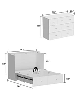 Homsee White Wooden Chest of Drawers with Charging Station and Wheels