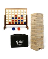 Yard Games YardGames Giant Tumbling Timbers Wood Stacking Game Bundle with 4 in a Row Game