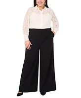 Vince Camuto Plus Lace Fold-Collar Long-Sleeve Blouse