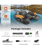 Sugift Inflatable Fishing Float Tube with Pump Storage Pockets and Fish Ruler-Gray