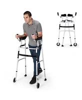 Sugift Folding Height Adjustable Walking Frame with Armrest Support-Silver