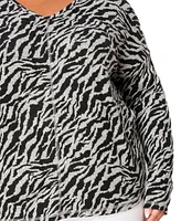 Coin 1804 Plus Zebra Print Cozy V-Neck Dolman Sleeve Top