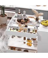 Homsee White 8-Drawers Bedroom Dresser with Glass Top and Glass Drawers