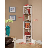 Kings Brand Furniture Whiteley Wood Wall Corner 5 Tier Bookshelf Display Stand, White