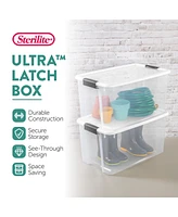 Sterilite 70 Qt Clear Plastic Stackable Storage Bin w/ White Latch Lid, 16 Pack