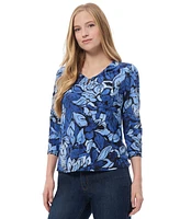 Jones New York Women's Printed Crepe V-Neck Keyhole Top