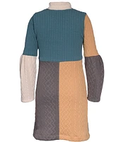 Bonnie Jean Big Girls Mock Neck Color Blocked with Textured Cable Knit Fabric Dress