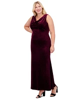 Eliza J Plus Embellished Velvet Cowlneck Gown