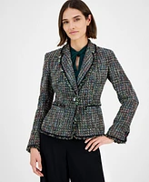 Anne Klein Women's One-Button Long-Sleeve Tweed Jacket