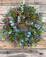 GreenishBlu Silver Dollar Eucalyptus, True Blue Eucalyptus and Curly Willow Real Wreath, 22"