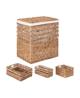 Seville Classics 4-Piece Water Hyacinth Laundry Hamper and Basket Set