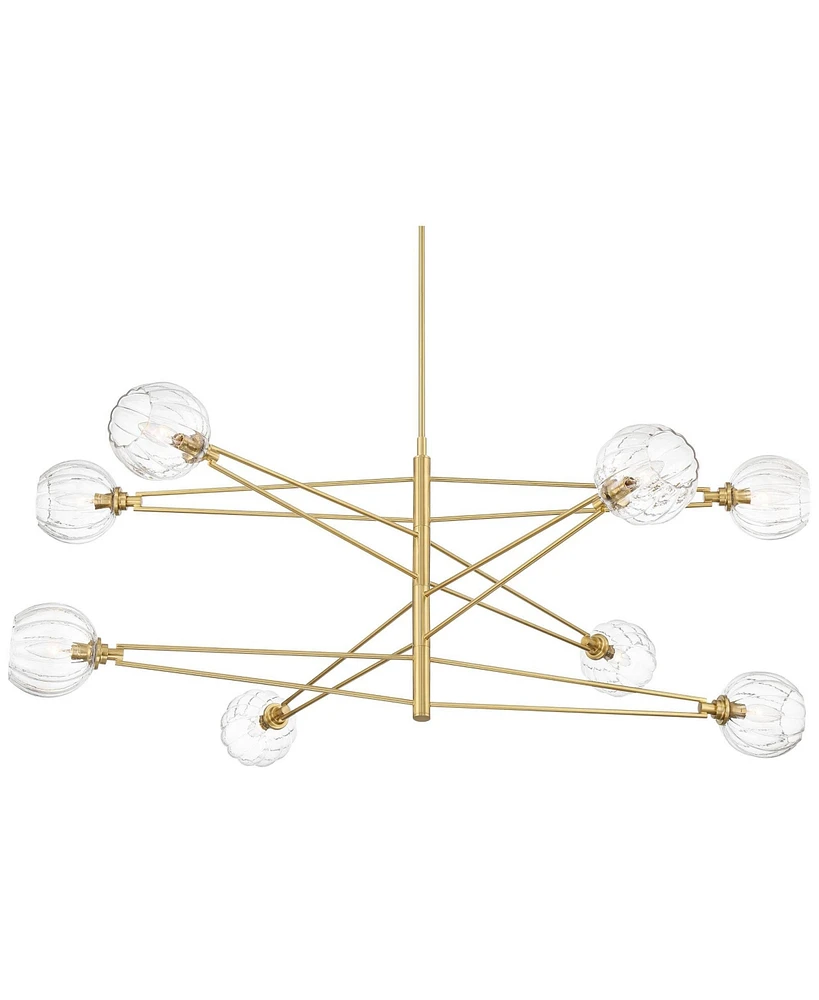 Possini Euro Design Zennia Soft Gold Chandelier Lighting 53" Wide Modern Glam Sputnik Clear Ribbing Glass Orb Shades 8