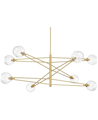 Zennia Soft Gold Chandelier Lighting 53" Wide Modern Glam Sputnik Clear Ribbing Glass Orb Shades 8-Light Fixture for Dining Room House Foyer Kitchen I