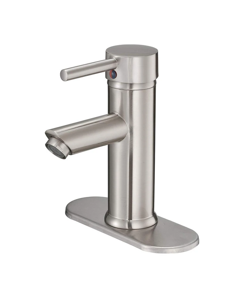 Greenspring Brushed Nickel Bathroom Faucet Single Hole Single Handle Water Saving Lavatory Vanity Sink Modern Faucet with Cover Plate Commercial Mixer