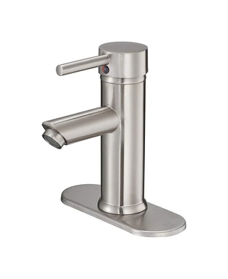 Greenspring Brushed Nickel Bathroom Faucet Single Hole Single Handle Water Saving Lavatory Vanity Sink Modern Faucet with Cover Plate Commercial Mixer