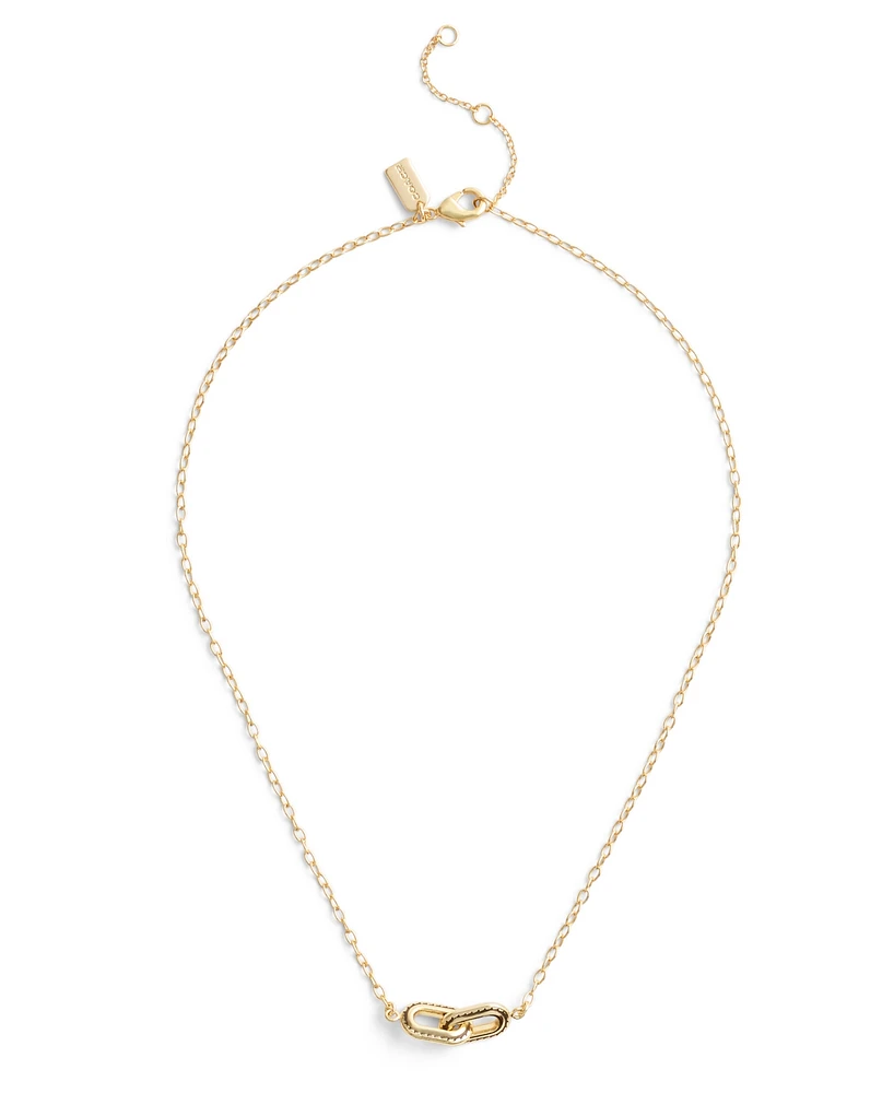 Coach Gold-Tone Stitched Link Pendant Necklace