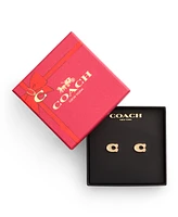 Coach Faux Stone Signature Pave C Stud Earrings