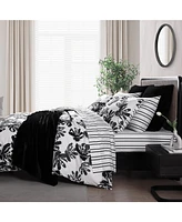 City Scene Soho Floral Microfiber Black 3 Piece Duvet Cover Set-Full/Queen