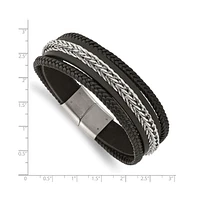 Chisel Stainless Steel Polished Multi Strand Black Leather Bracelet