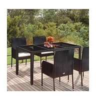 vidaXL Patio Table with Glass Top 59.1"x35.4"x29.5" Poly Rattan