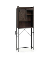 Gymax Over The Toilet Storage Cabinet Rack Bathroom w/ Slipping Barn Door & Adjustable Shelf Espresso