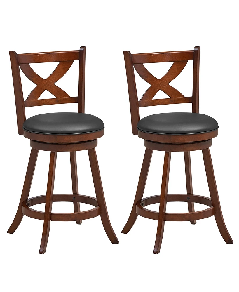 Costway Set of 2 Bar Stools 24'' Classic Counter Height Swivel Chairs for Kitchen Pub