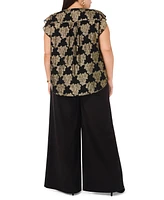 Vince Camuto Plus Metallic Print Flutter-Sleeve Blouse, Created for Macy's