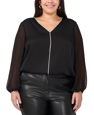 Vince Camuto Plus V-Neck Blouson-Sleeve Blouse, Created for Macy's