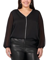 Vince Camuto Plus V-Neck Blouson-Sleeve Blouse, Created for Macy's