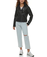 Levi's Women's Faux Leather Moto Jacket with Jersey Hood