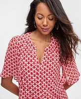 Jm Collection Women's Printed Chiffon Rhinestone-Button Blouse, Created for Macy's