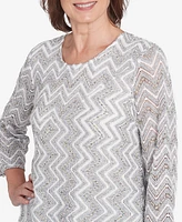 Alfred Dunner Petite Copenhagen Spliced Crew Neck Wavy Stripe Top