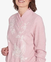 Alfred Dunner Petite Telluride Pink Paisley Envelope Neck Top